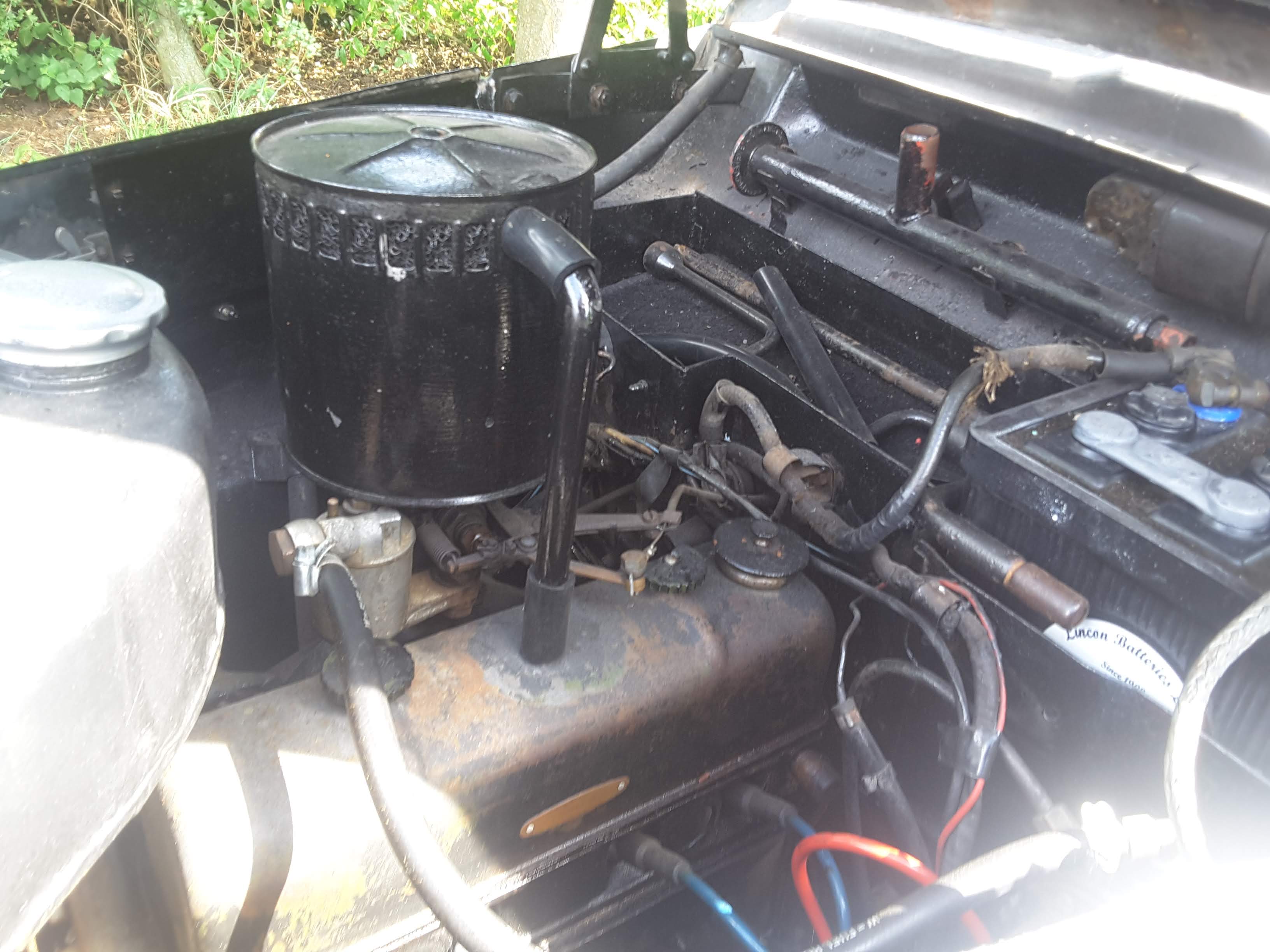 Engine bay detail of the 1947 Wolseley Eight